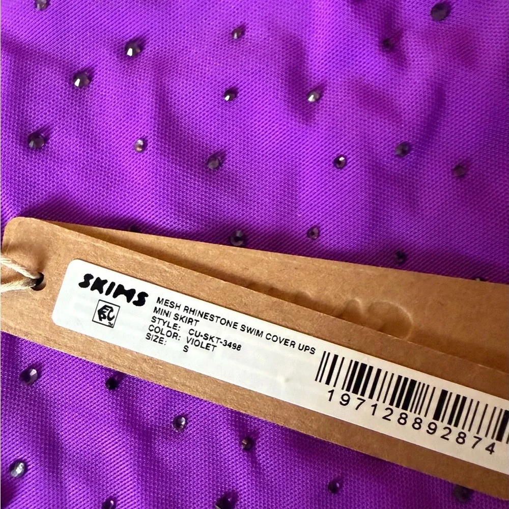 SKIMS Mesh Rhinestone Swim Cover-Up Mini Skirt Violet Size S NWT